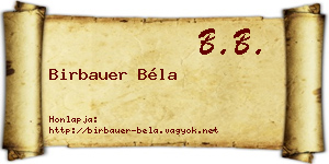 Birbauer Béla névjegykártya